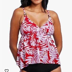 Women's Rectangle Trim Sharkbite Hem Tankini Top, Size M (8-10)|NWT